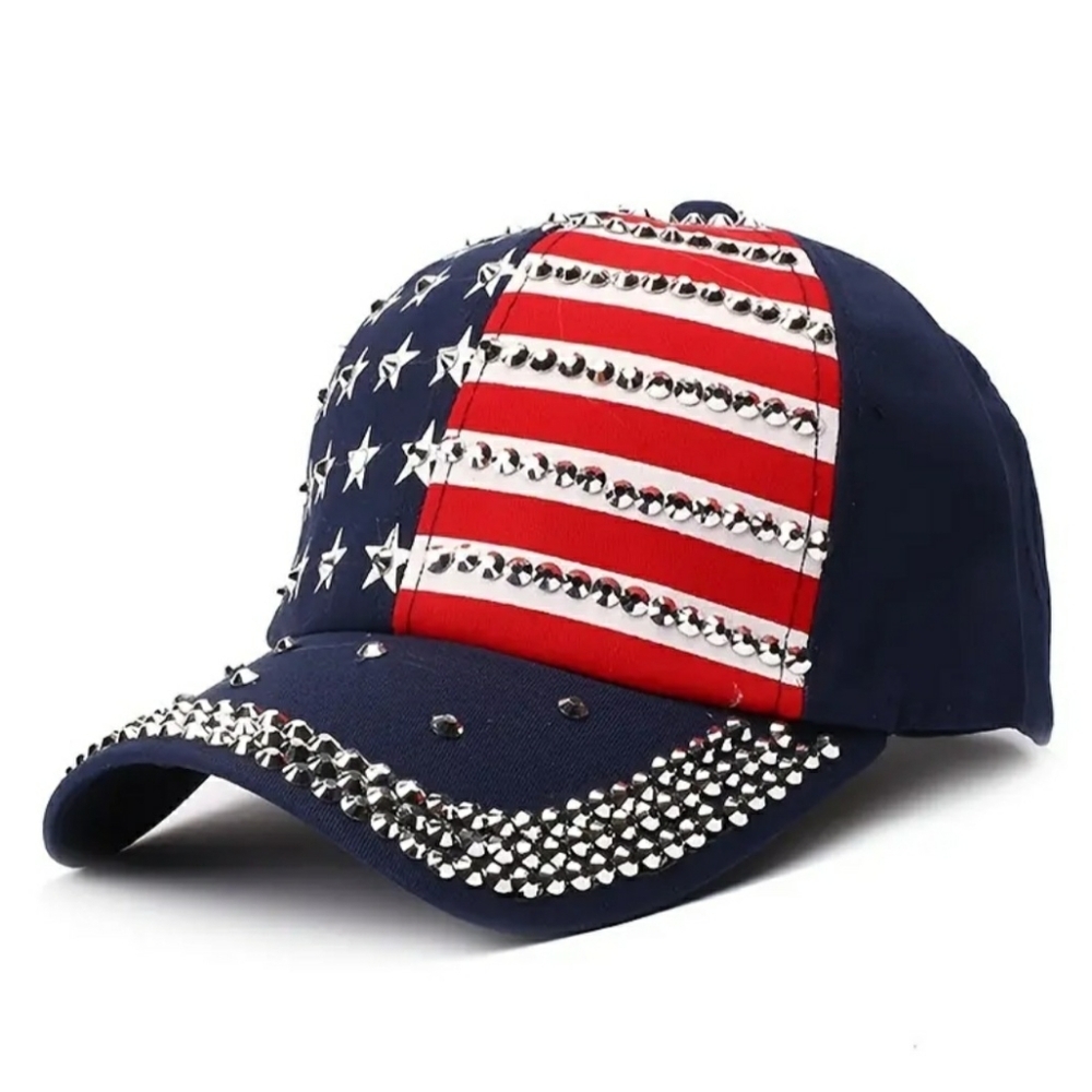 USA Flag Baseball Cap Rhinestone - Picture 3 of 5